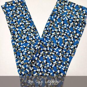 LuLaRoe OS Leggings Bumble Bees Blue NEW